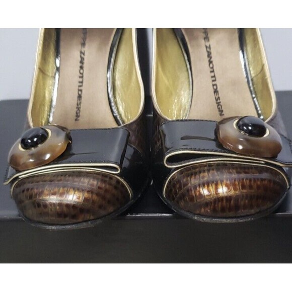 Giuseppe Zanotti Brown Embossed Leather Round Toe VICINI Pumps Heels Size 37.5 - Picture 5 of 12